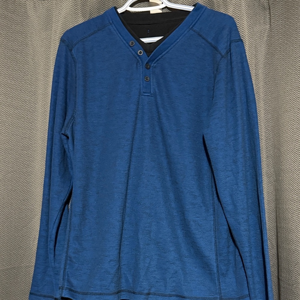 Men's Blue Long Sleeve Henley Shirt